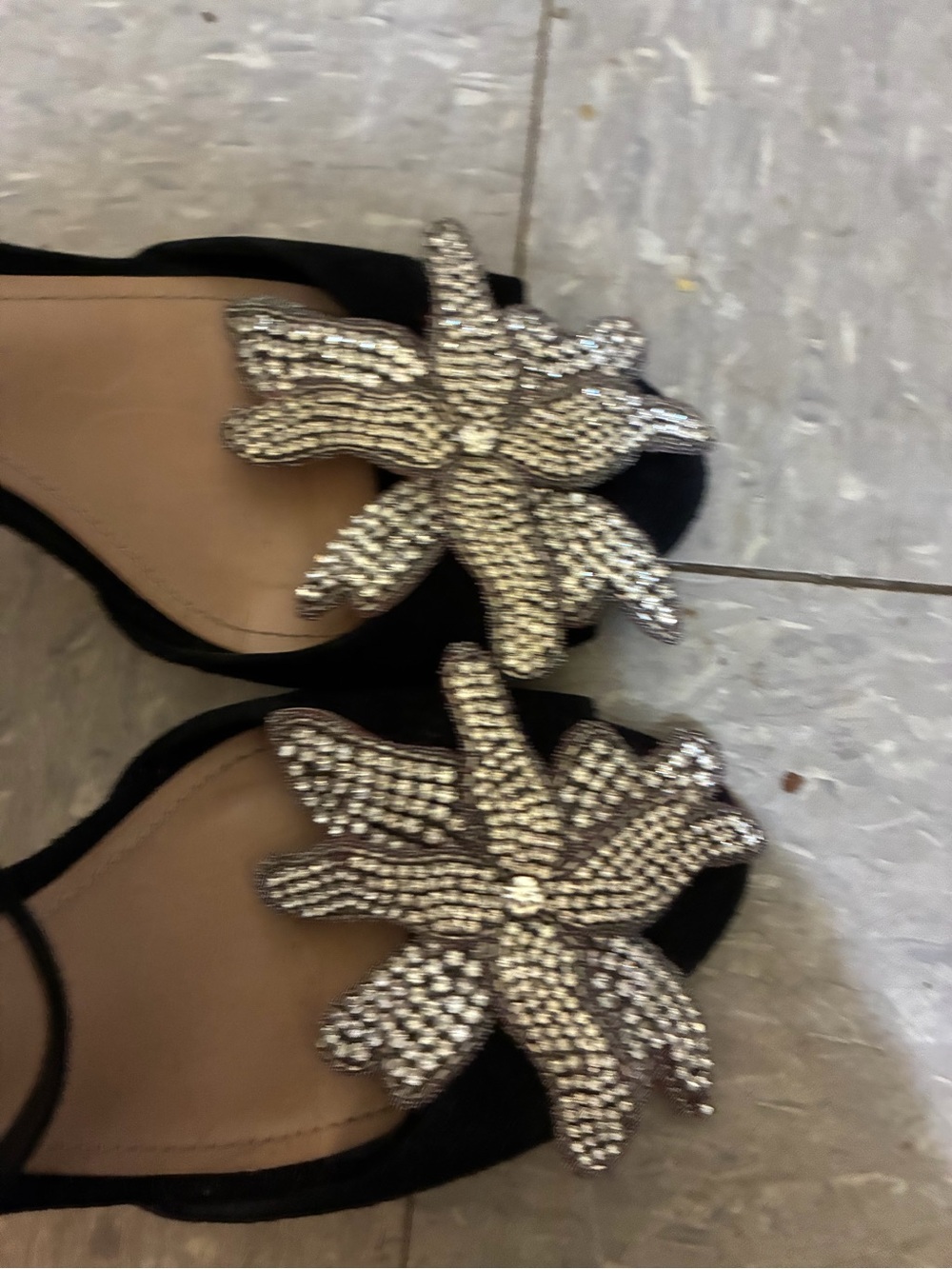 Schutz Black Suede Crystal Flower Ankle-Strap Sandals size 9 - Picture 5 of 10